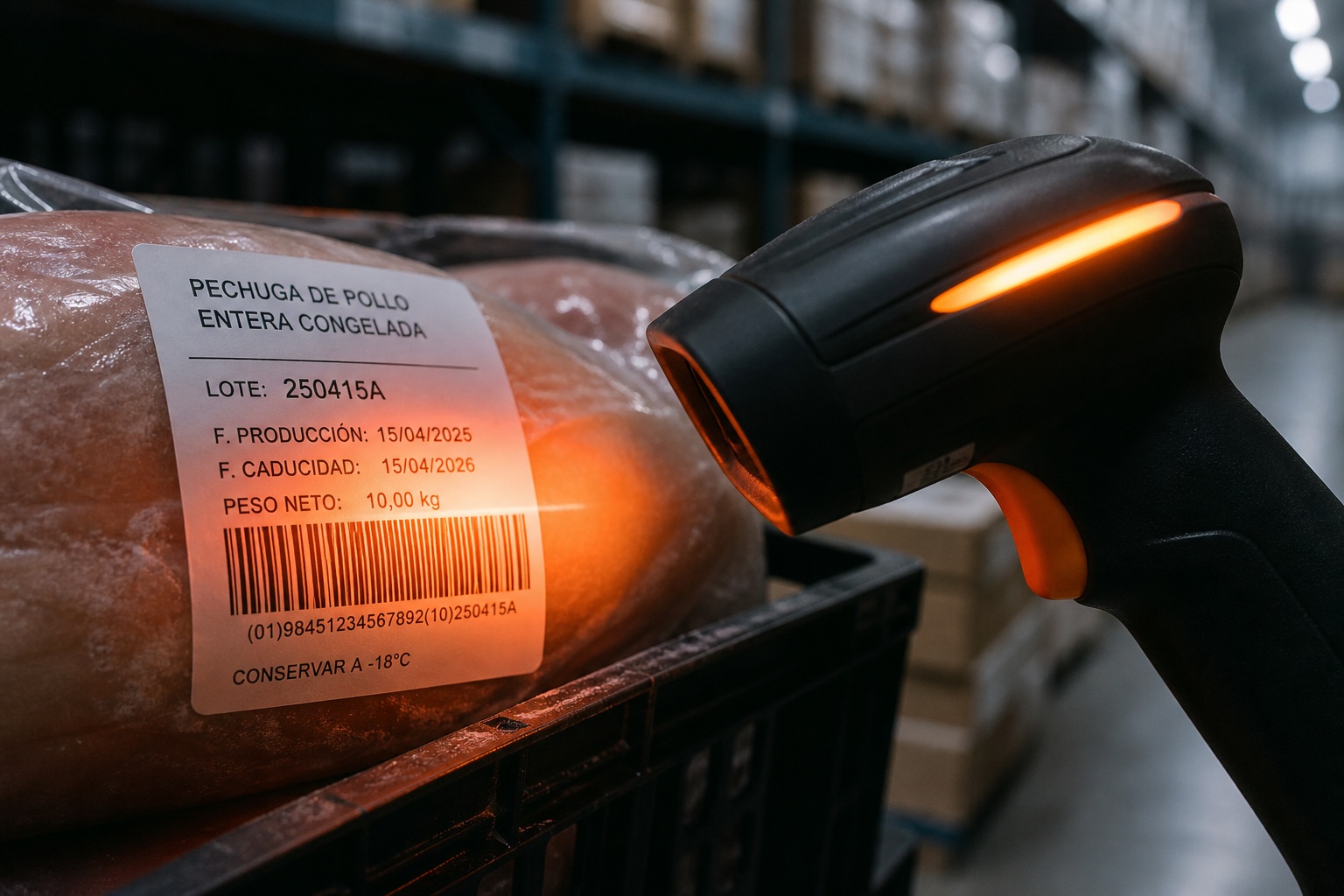 Escáner de lote en almacén alimentario para trazabilidad